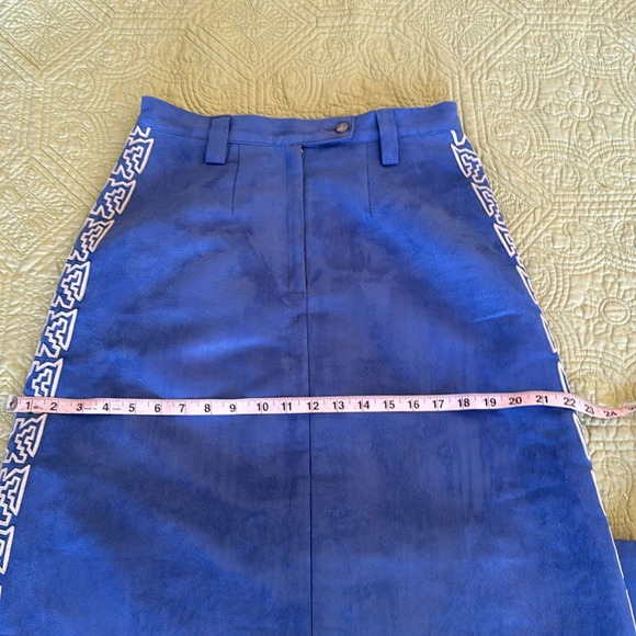 One of a kind hand made periwinkle suede like maxi skirt with side details - Picture 10 of 13